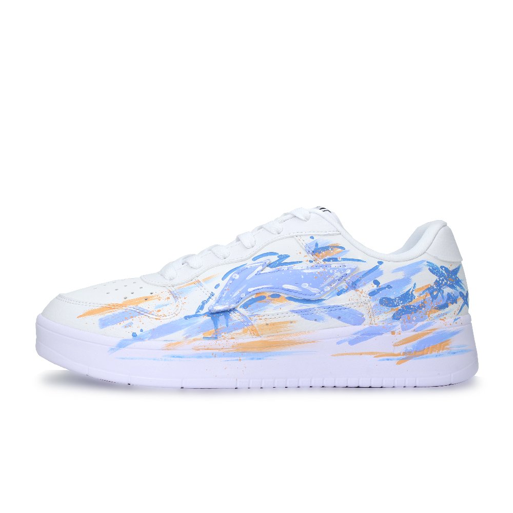 LiNing Pontoon Boats Abrasion Resistant, Lightweight, And Breathable Low Top Skateboard Shoes Unisex White Blue Orange