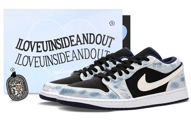 Jordan Air Jordan 1 Blue Sky And White Clouds Low-Top Vintage Basketball Shoes Men's Black Blue