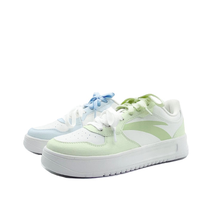 Anta Relaxed Anti Slip Wear Resistant Low Top Skateboard Shoes Unisex Green Blue Mismatched