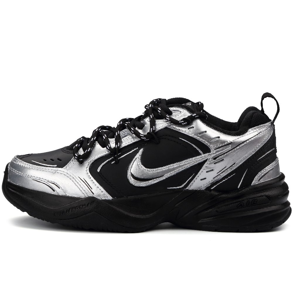 Nike Air Monarch 4 Anti-Slip Wear-Resistant Low-Top Chunky Sneakers Unisex Silver Black