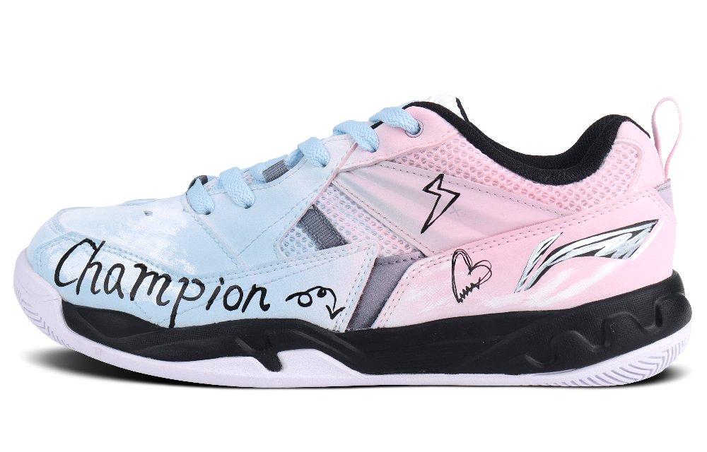 LiNing Koba Slip Resistant, Abrasion Resistant, Breathable Low Top Badminton Shoes Men's Light Blue Pink