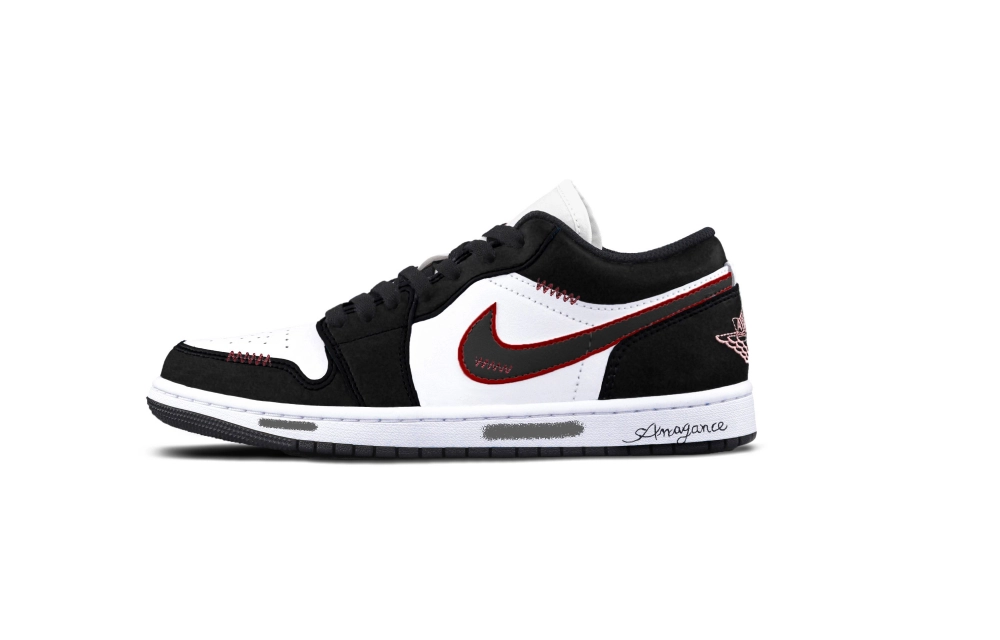 Jordan Air Jordan 1 Infrared Cushioning, Wear Resistant Low top Vintage Basketball Shoes Unisex Black White Red