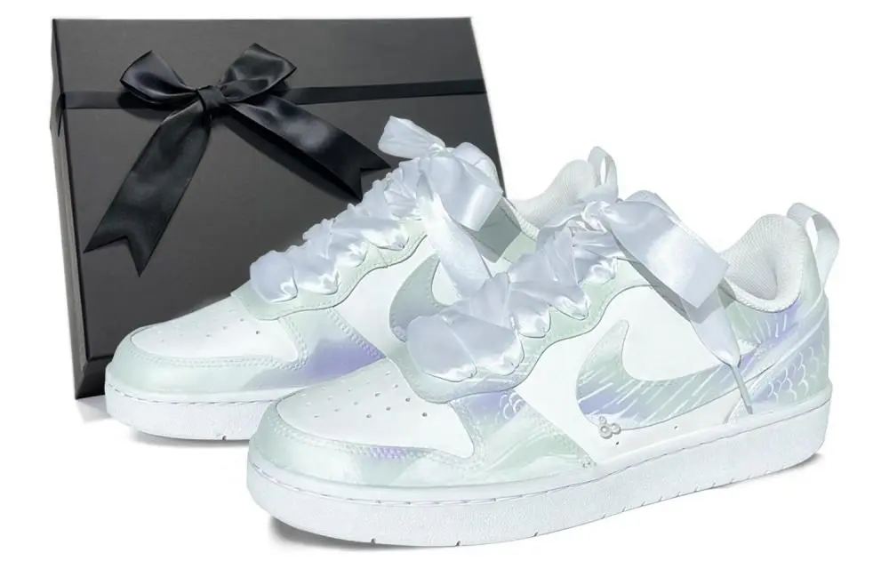 Nike Court Borough LUCKY Koi Fish Green, New Year's Day Culture Low Top Skateboard Shoes GS White Green