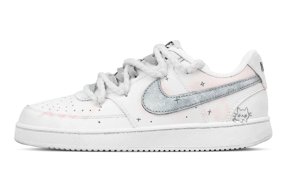 Nike Court Vision 1 Cute Cat Design Low top Skateboard Shoes Unisex White Gray