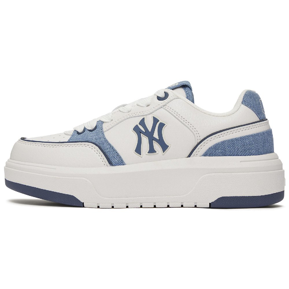 MLB New York Yankees Anti-Slip Wear-Resistant Low-Top Skateboard Shoes Unisex White Cyan