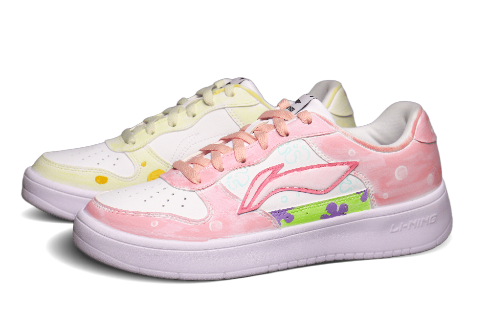 LiNing Pontoon Boats Anti-Slip And Wear-Resistant Breathable Low-Top Skateboard Shoes Men's Pink Yellow Mismatched