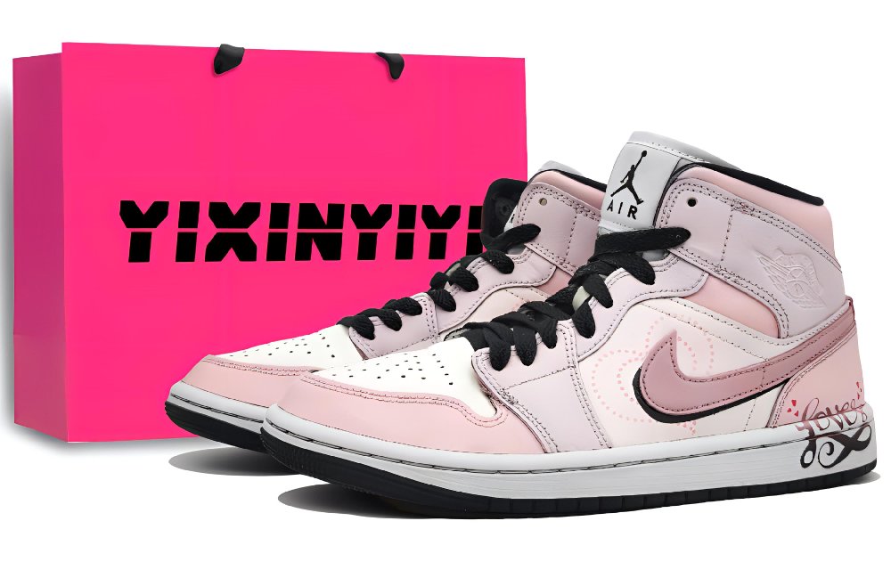 Jordan Air Jordan 1 Abrasion Resistant Mid Top Vintage Basketball Shoes Women's Love Fans
