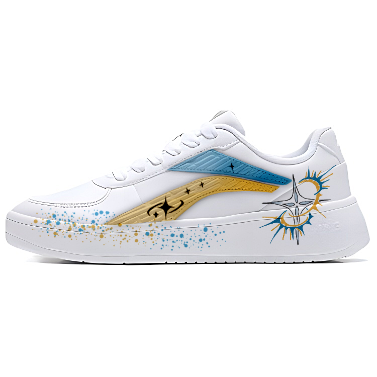 LiNing Thermal Slip Resistant And Abrasion Resistant Low Top Skateboard Shoes Unisex White Yellow Blue