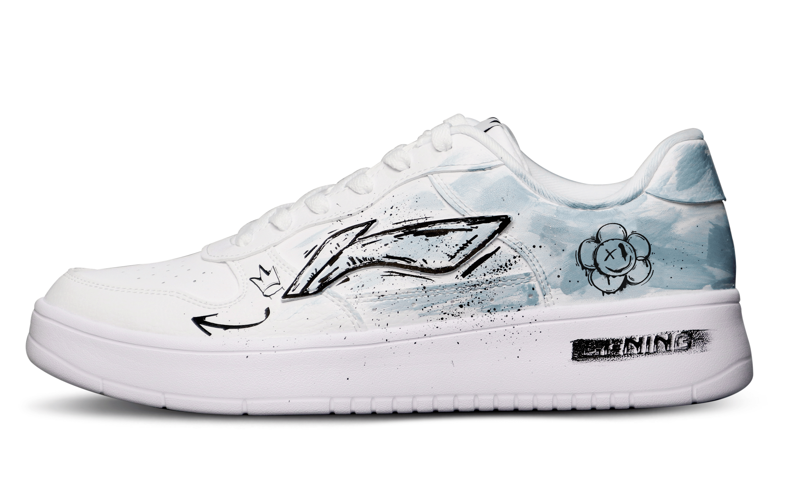 LiNing Sports Life Collection Anti-Slip And Wear-Resistant Breathable Low-Top Skateboard Shoes Men's White Blue