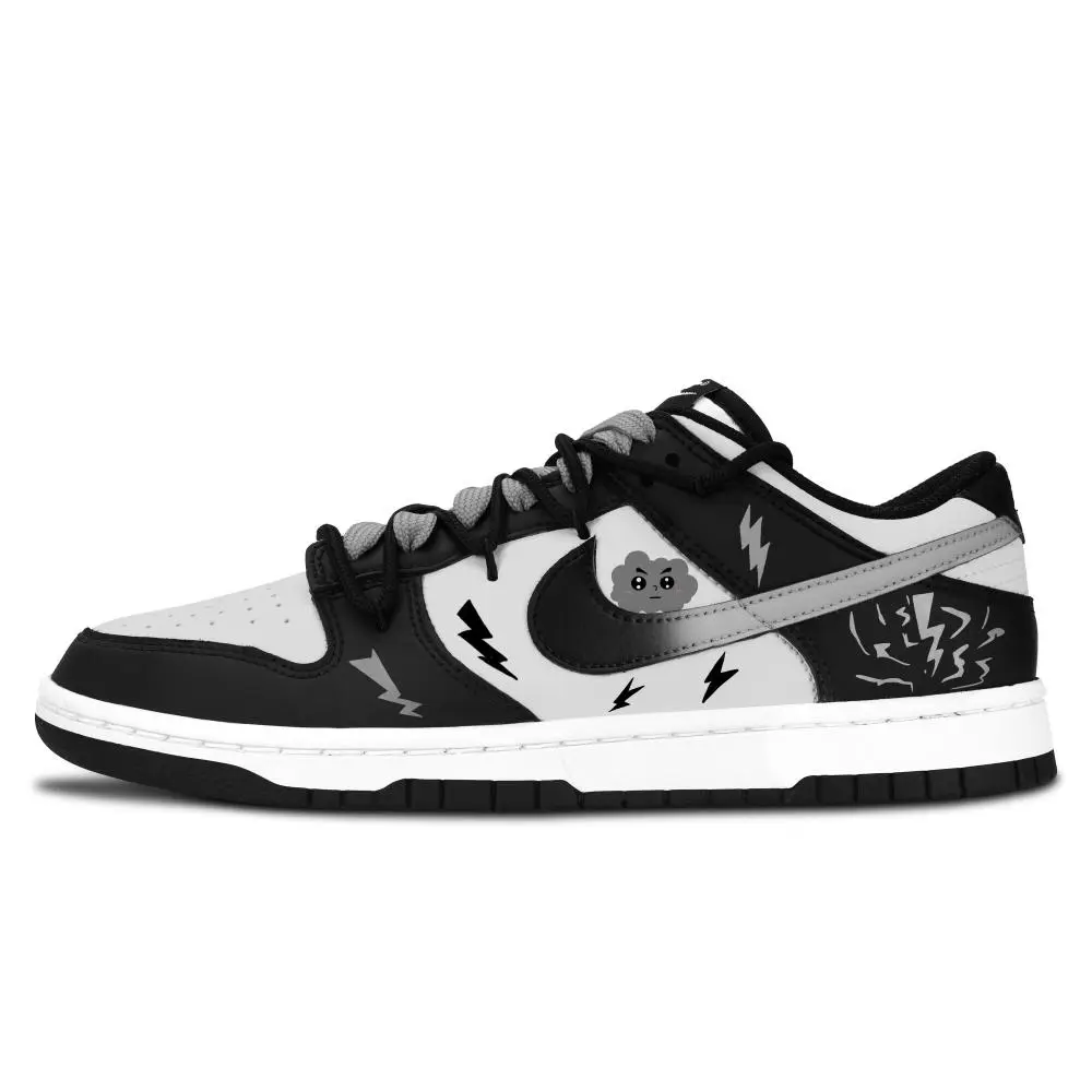 Nike Dunk Black White, Flash Cloud Shadow Abrasion Resistant Low top Skateboard Shoes Unisex Black Gray