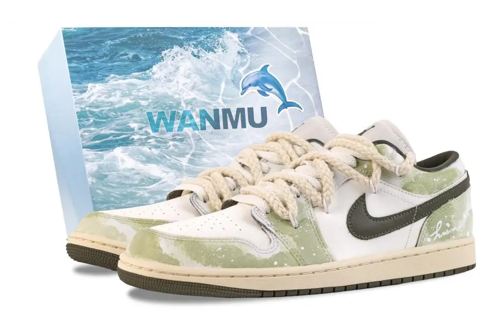 Jordan Air Jordan 1 Green Grape Bubble Abrasion Resistant Low Top Vintage Basketball Shoes Women's White Green