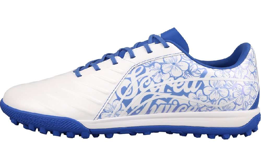 LiNing Jin TF Rubber Broken Studs Firm Ground, Artificial Ground Cushioning Soccer Shoes Men's Blue And White Porcelain