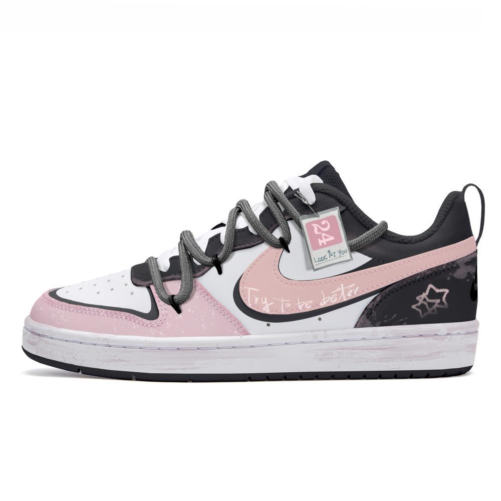 Nike Court Borough Anti-Slip Wear-Resistant Low-Top Skateboard Shoes GS Black Pink