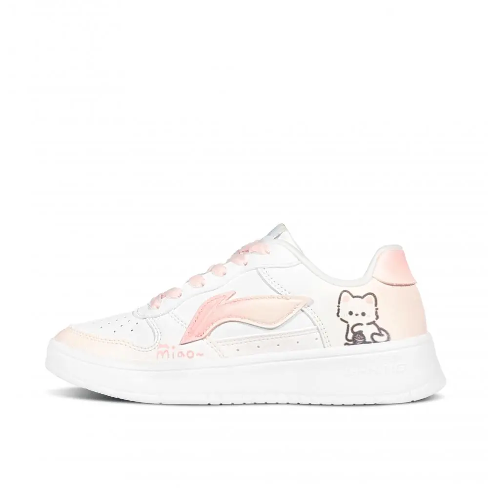 LiNing Pontoon Boats Anti Slip And Wear Resistant Height Increasing Low top Skateboard Shoes Women's Pink White