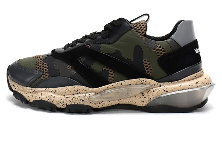 Valentino Bounce Low Top Chunky Sneakers Men's Army Green And Black Color Blocking Distressed Style купить в интернет-магазине Yoocart с быстрой доставкой по России.