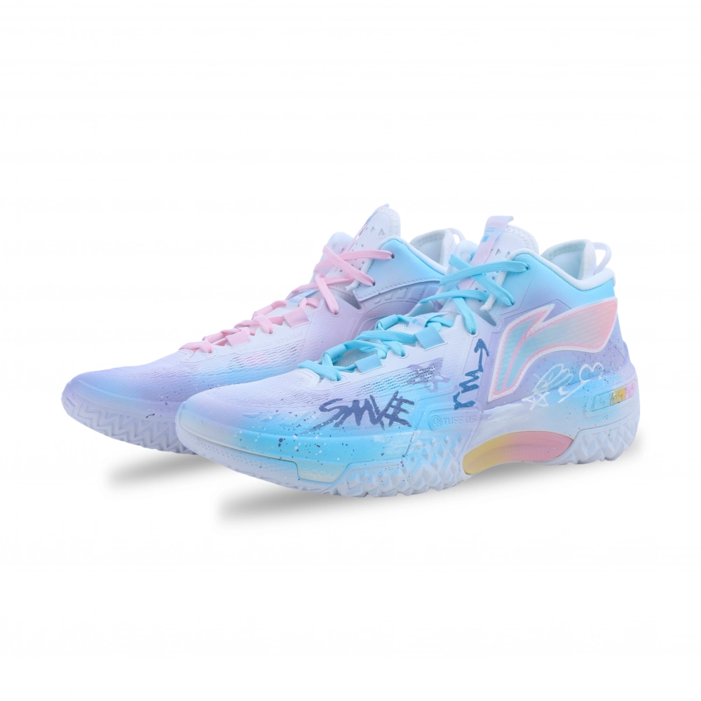 LiNing Shudder Cushioning, Wear Resistant Mid top Basketball Shoes Men's Blue Purple Mismatched