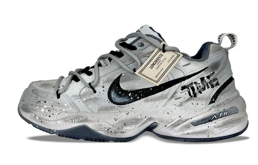 Nike Air Monarch 4 Slip Resistant Abrasion Resistant Low top Chunky Sneakers Unisex Gray Black