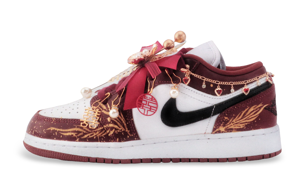 Jordan Air Jordan 1 Low Top Vintage Basketball Shoes Unisex Burgundy