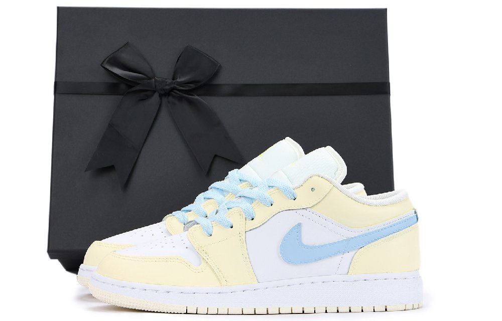 Jordan Air Jordan 1 Chestnut Anti-Slip And Wear-Resistant Coverage Low-Top Vintage Basketball Shoes GS Yellow Blue