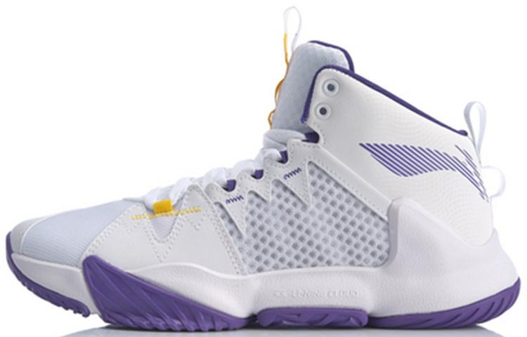 LiNing Storm OUTDOOR Cushioning Anti-Slip And Wear-Resistant Mid-Top LINING Cloud Basketball Shoes White Purple
