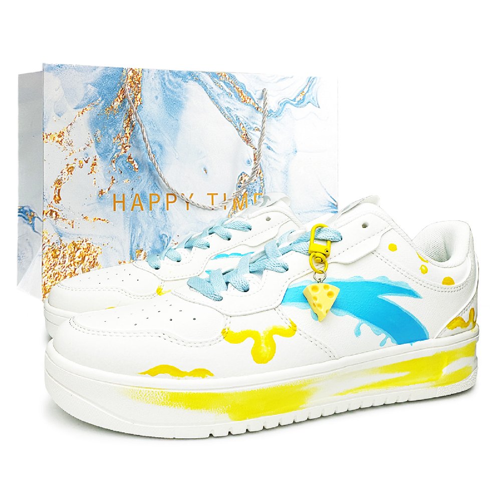 Anta Relaxed Slip Resistant Lightweight Height Increasing Low Top Skateboard Shoes Unisex White Yellow Blue