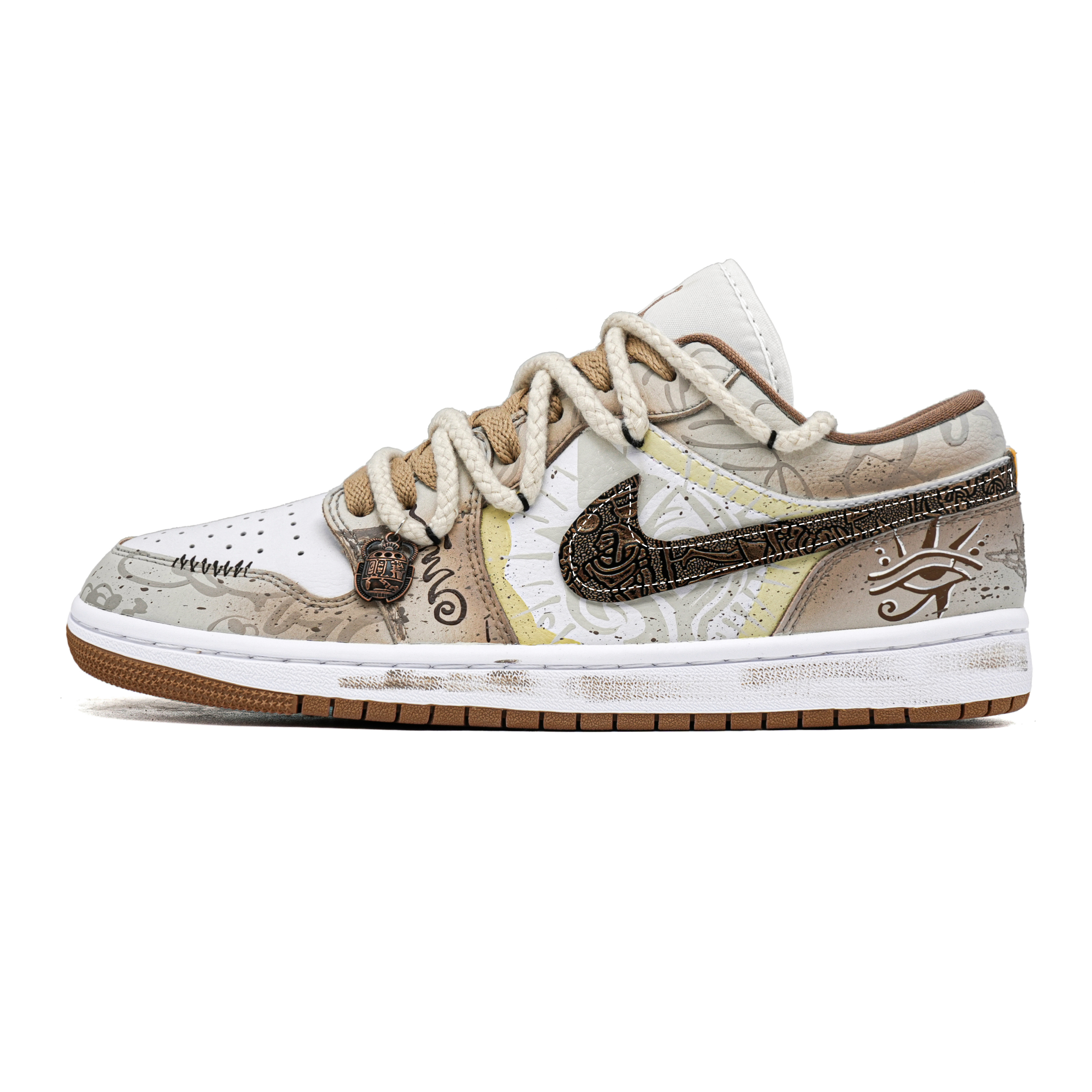 Jordan Air Jordan 1 Eye Of Egypt Abrasion Resistant Low top Vintage Basketball Shoes Unisex Brown