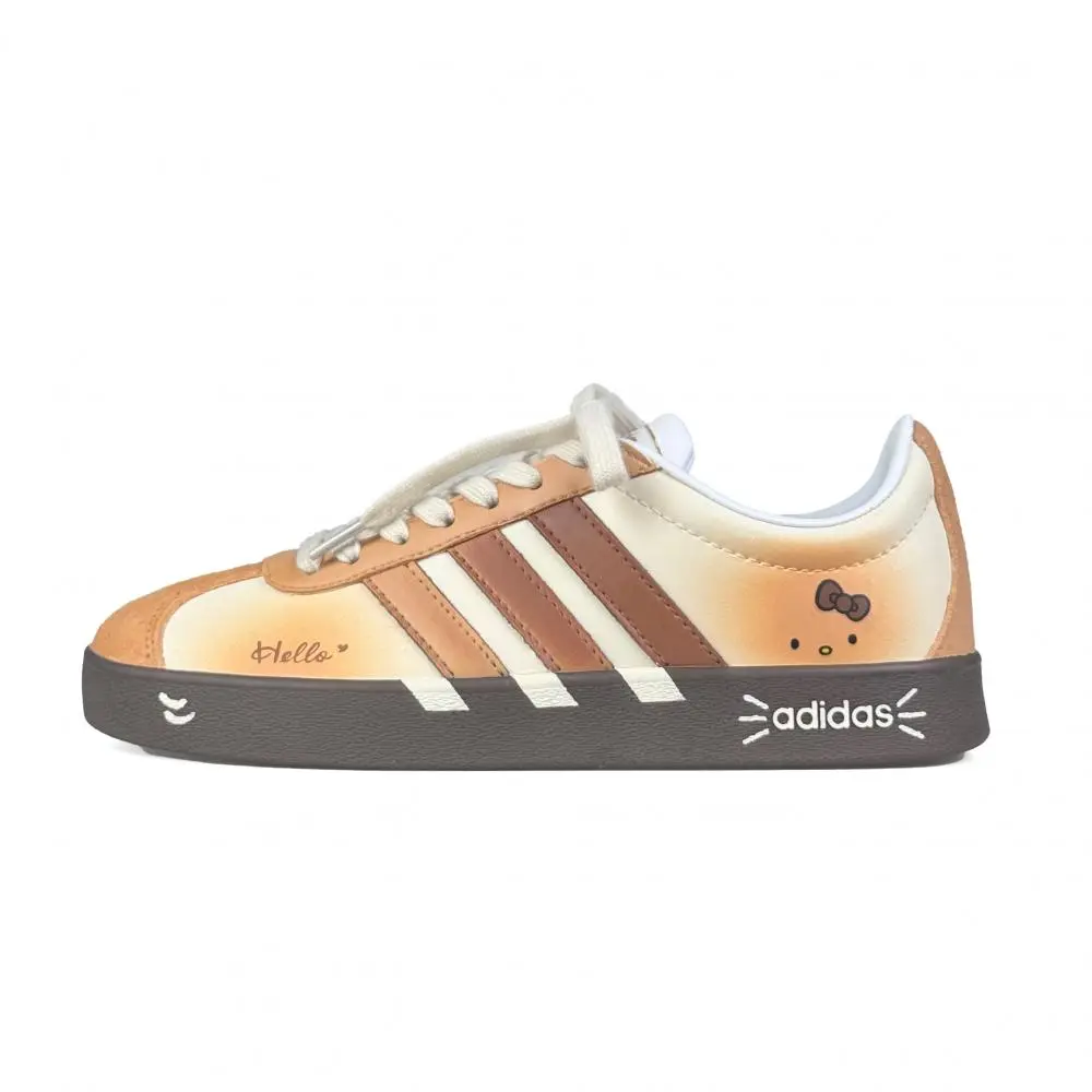 Adidas Vl Court Classic Black Leather Little Meow Abrasion Resistant Skateboard Shoes Unisex Beige Brown
