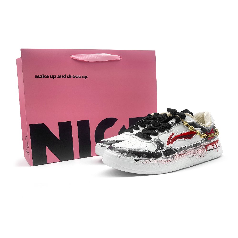 LiNing Pontoon Boats Shock Absorbers Slip Resistant Low top Skateboard Shoes Unisex White Black