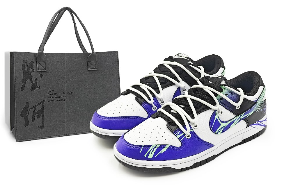 Nike Dunk 'White/Black' Abrasion Resistant Low top Skateboard Shoes Women's Cyan Purple