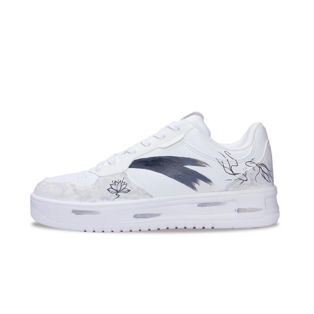 Anta Relaxed Slip Resistant, Abrasion Resistant, Breathable Low Top Skateboard Shoes Men's White
