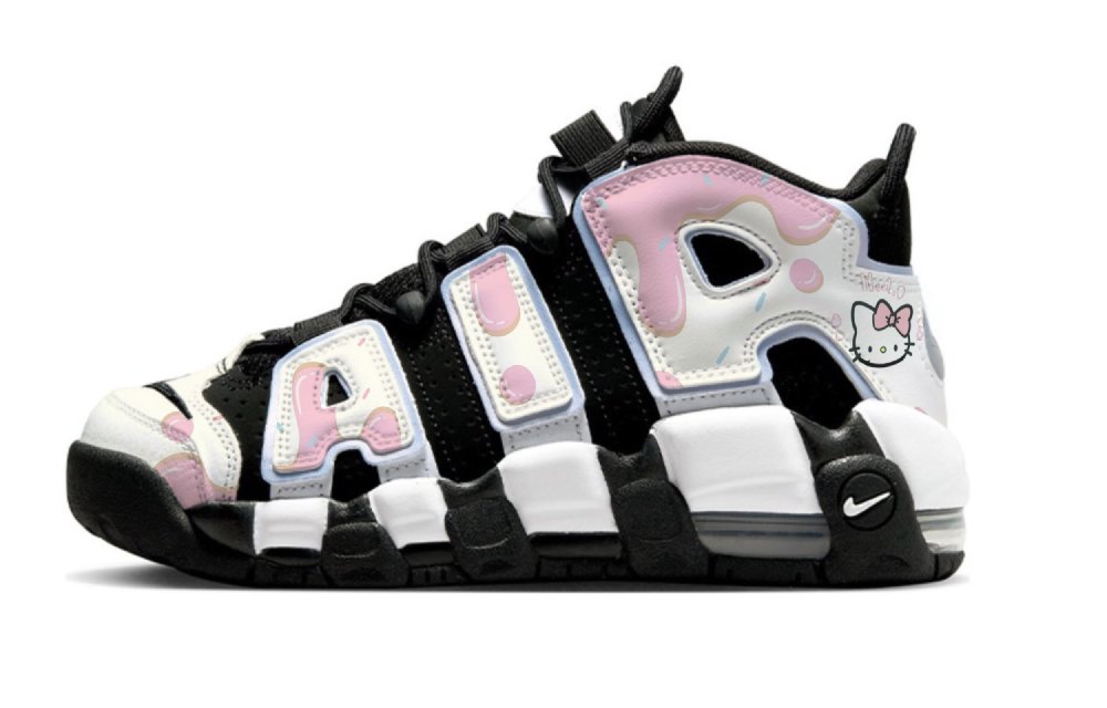 Nike Air More Uptempo Slip-Resistant Low-Top Vintage Basketball Shoes Unisex Black White Pink