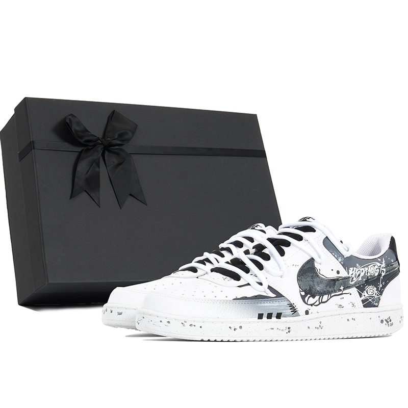 Nike Court Vision Joy Lemon Slip-Resistant Cushioning Abrasion-Resistant Low-Top Skateboard Shoes Men's Black White