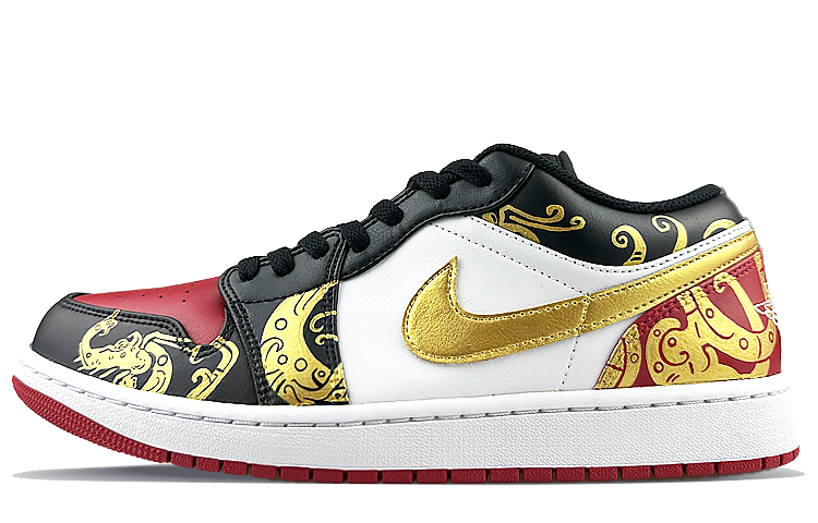 Jordan Air Jordan 1 Low-Top Vintage Basketball Shoes Men's Black White Gold