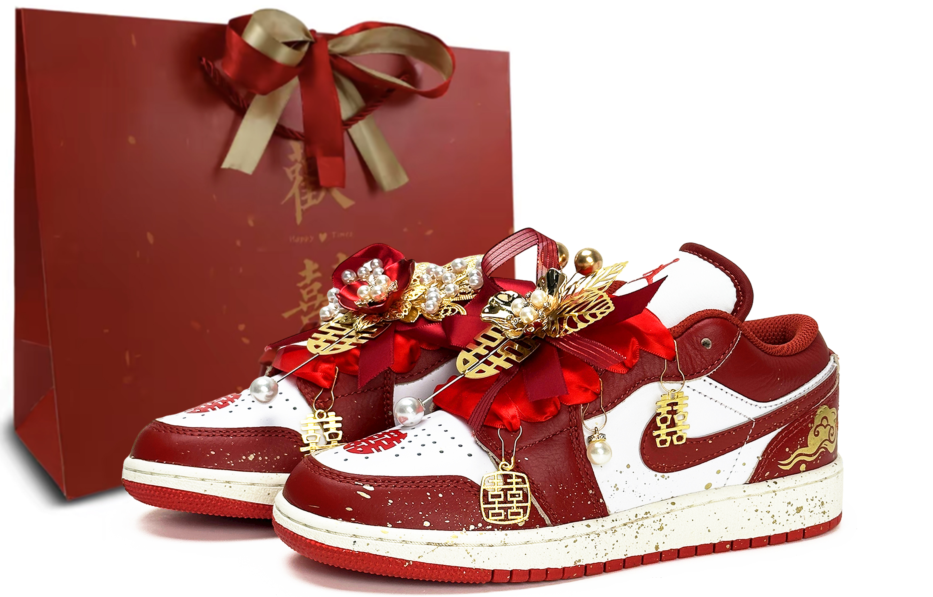 Jordan Air Jordan 1 Wedding Shoes, Love Forever Cushioning Low top Vintage Basketball Shoes Unisex Red