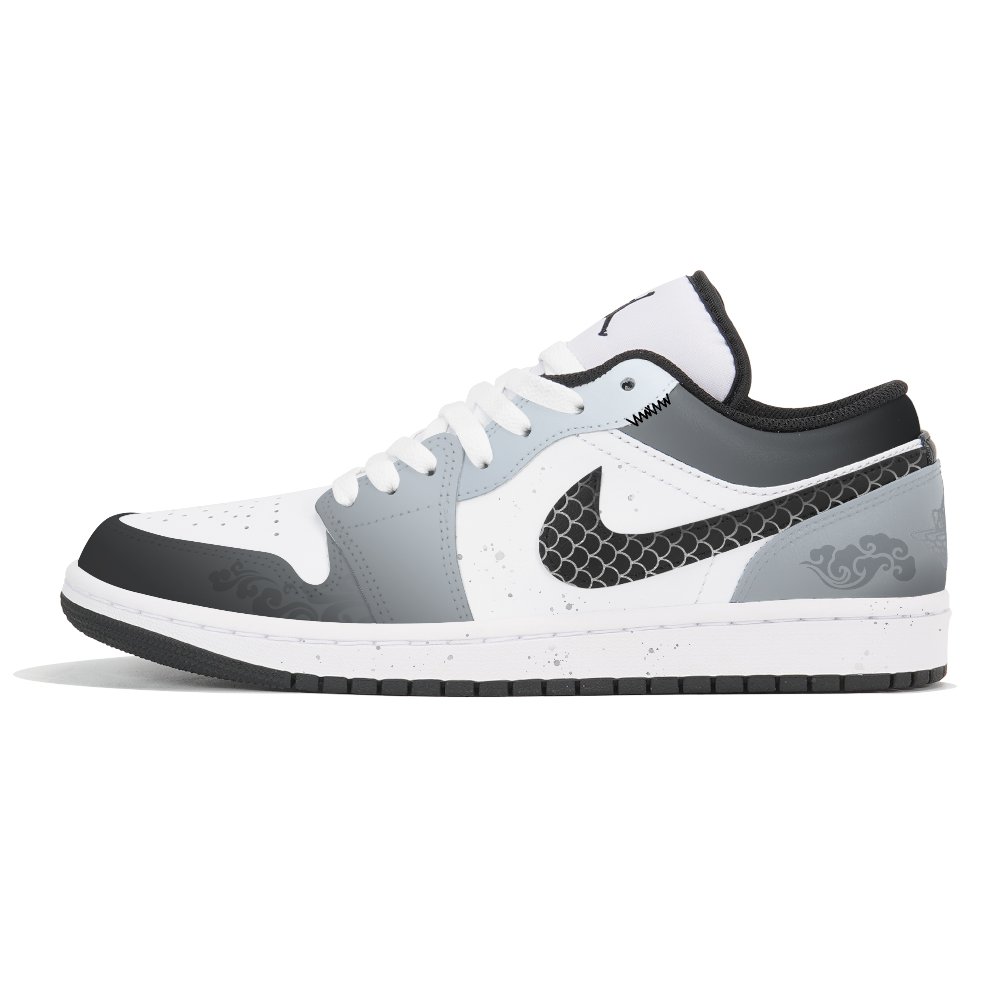 Jordan Air Jordan 1 Anti-Slip Wear-Resistant Low-Top Vintage Basketball Shoes Men's Gray White