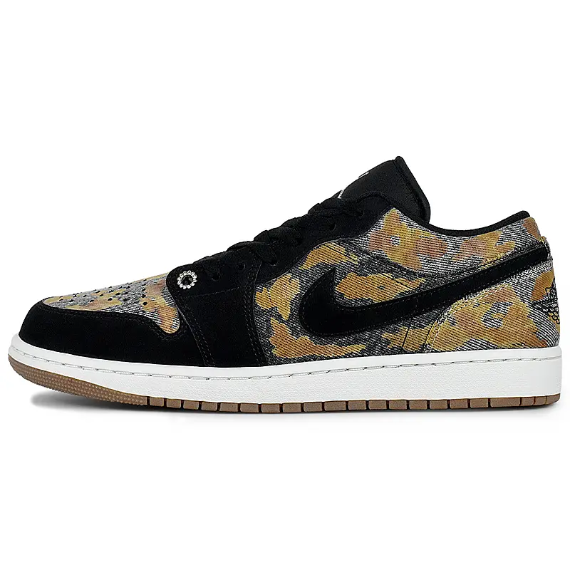 Jordan Air Jordan 1 Abrasion Resistant Low Top Vintage Basketball Shoes Men's Black Yellow