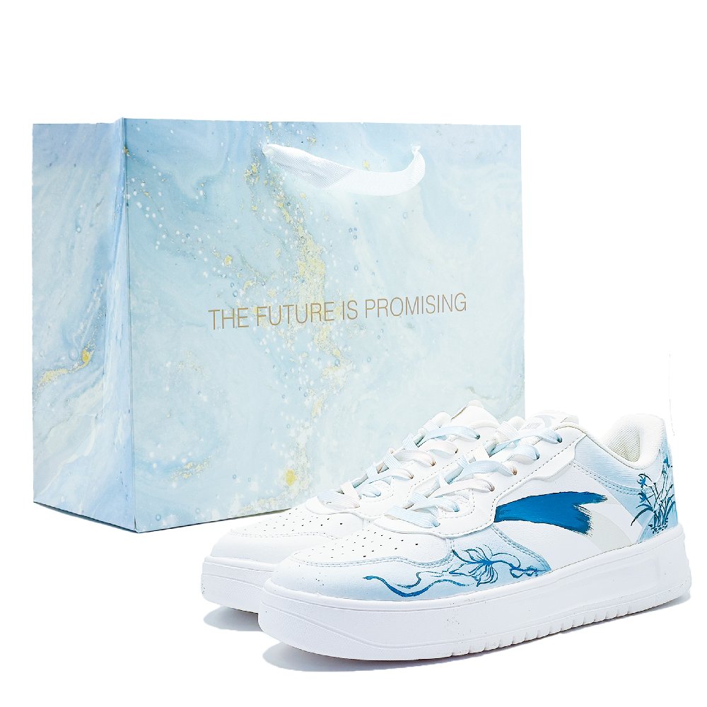 Anta Relaxed Abrasion Resistant Height Increasing Low top Skateboard Shoes Women's White Blue