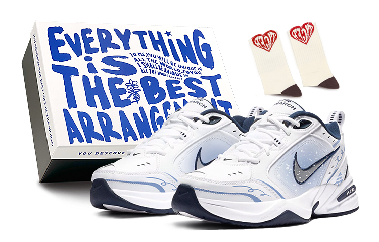 Nike Air Monarch 4 Anti-Slip And Wear-Resistant Height Increasing Low-Top Chunky Sneakers Unisex Light Blue