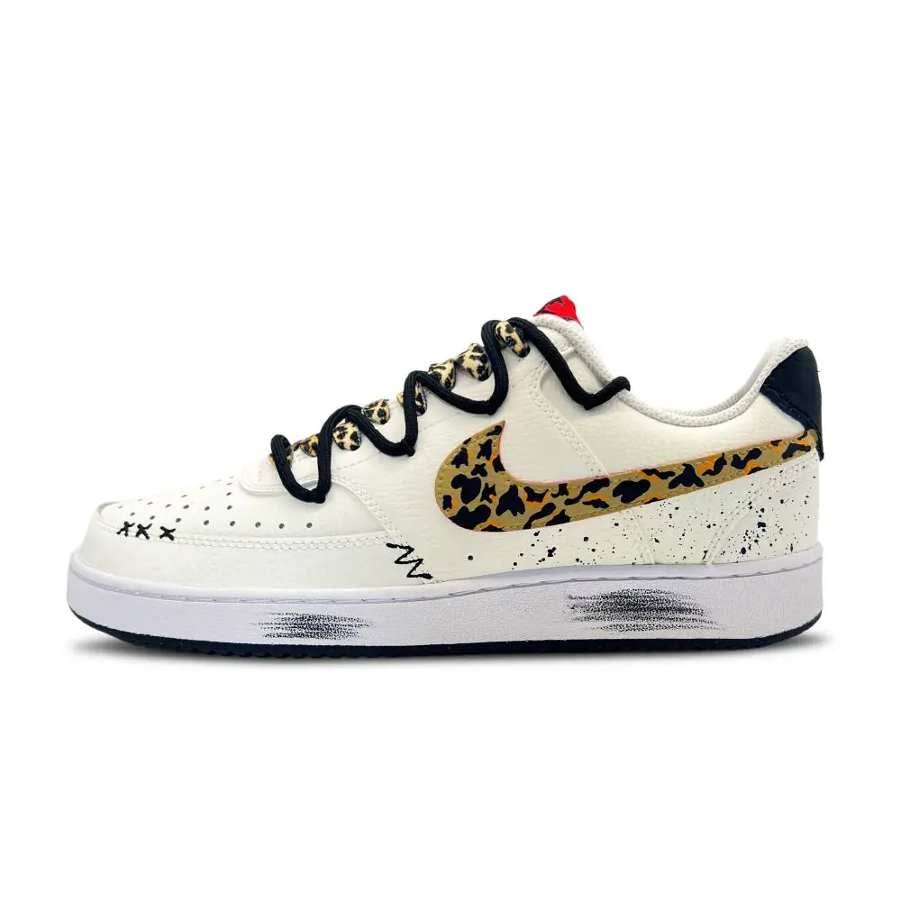Nike Court Vision 1 Leopard Print Abrasion Resistant Low top Skateboard Shoes Men's White Brown