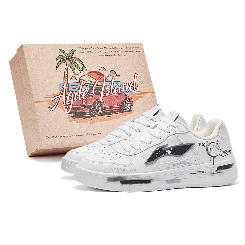 LiNing Pontoon Boats Cushioning Lightweight Low Top Skateboard Shoes Women's White Black