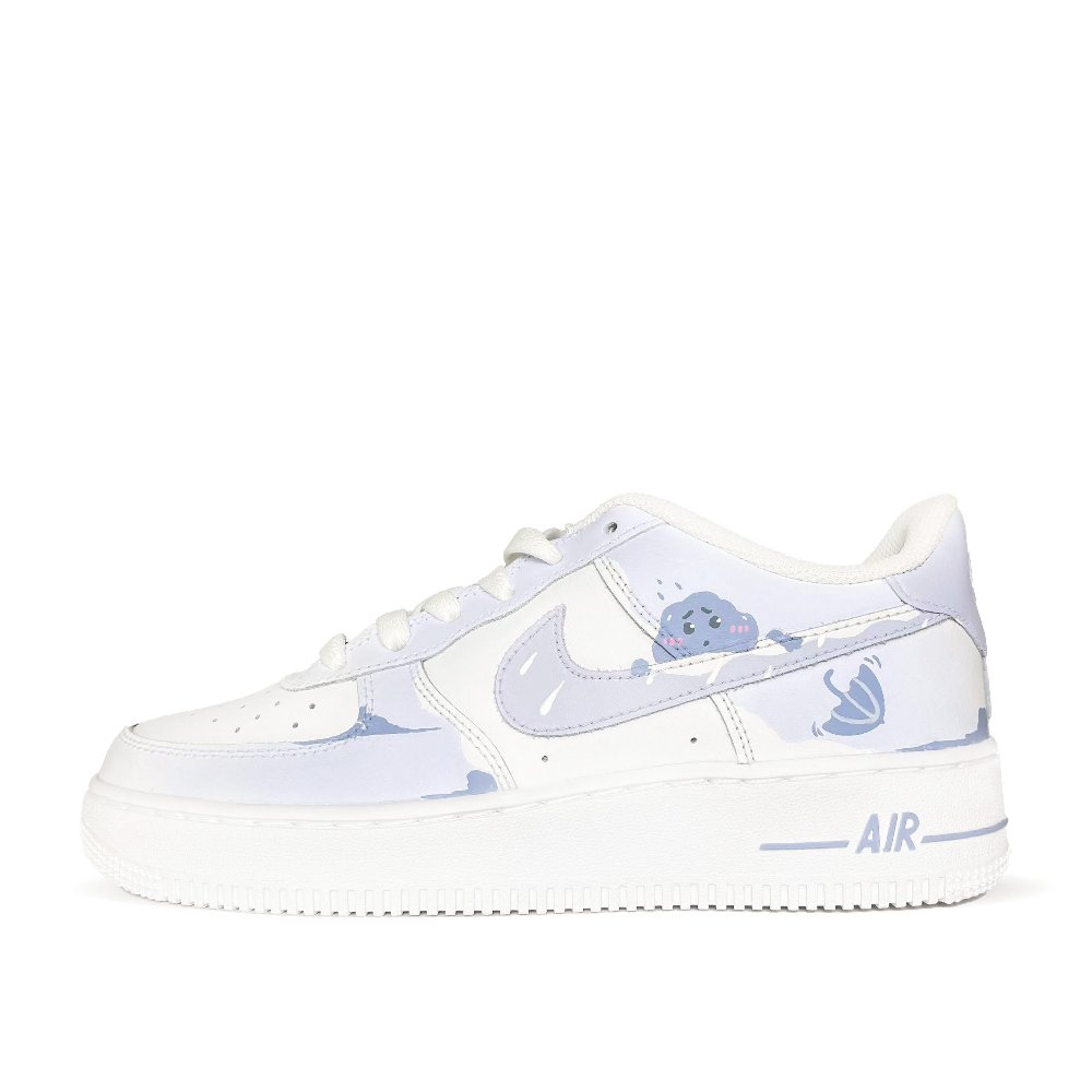 Nike Air Force 1 Small Dark Clouds Low Top Skateboard Shoes For Women's GS Blue White