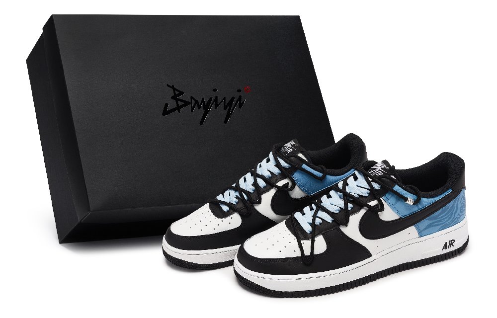 Nike Air Force 1 Low Top Skateboard Shoes Men's Black White Blue