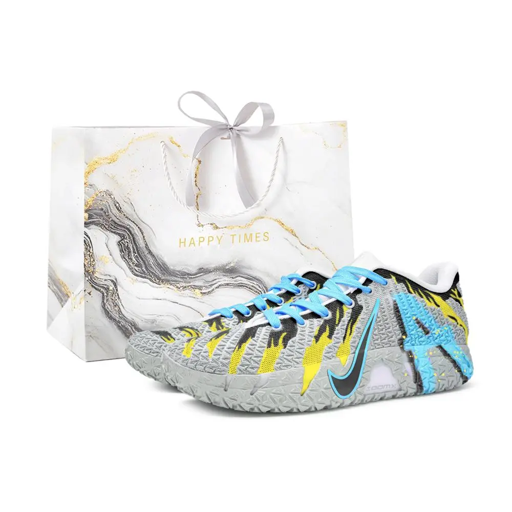 Nike Ja Morant 3 Abrasion Resistant Breathable Basketball Shoes Unisex Yellow Black Cyan