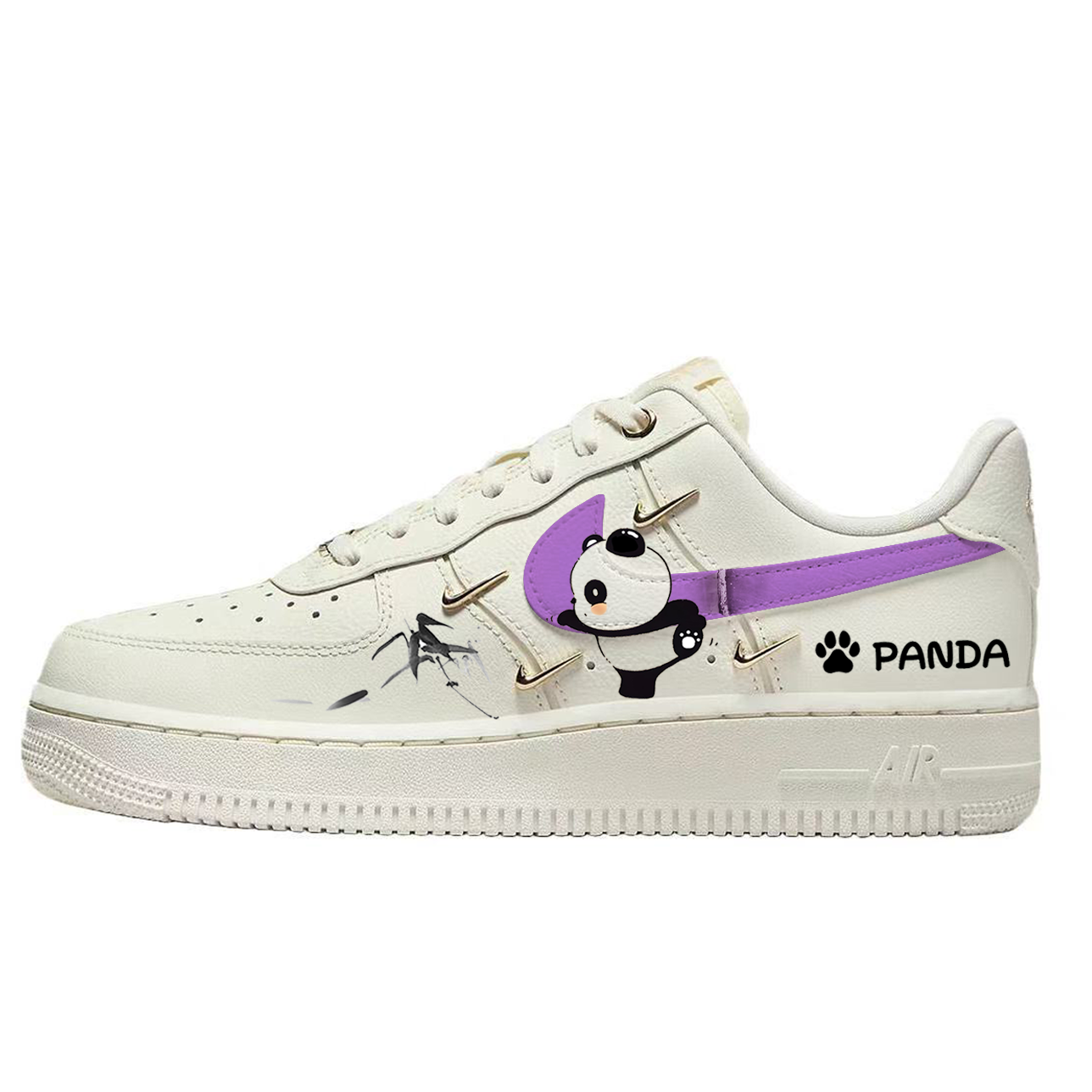 Nike Air Force 1 Abrasion Resistant Breathable Low top Skateboard Shoes Women's White Gold