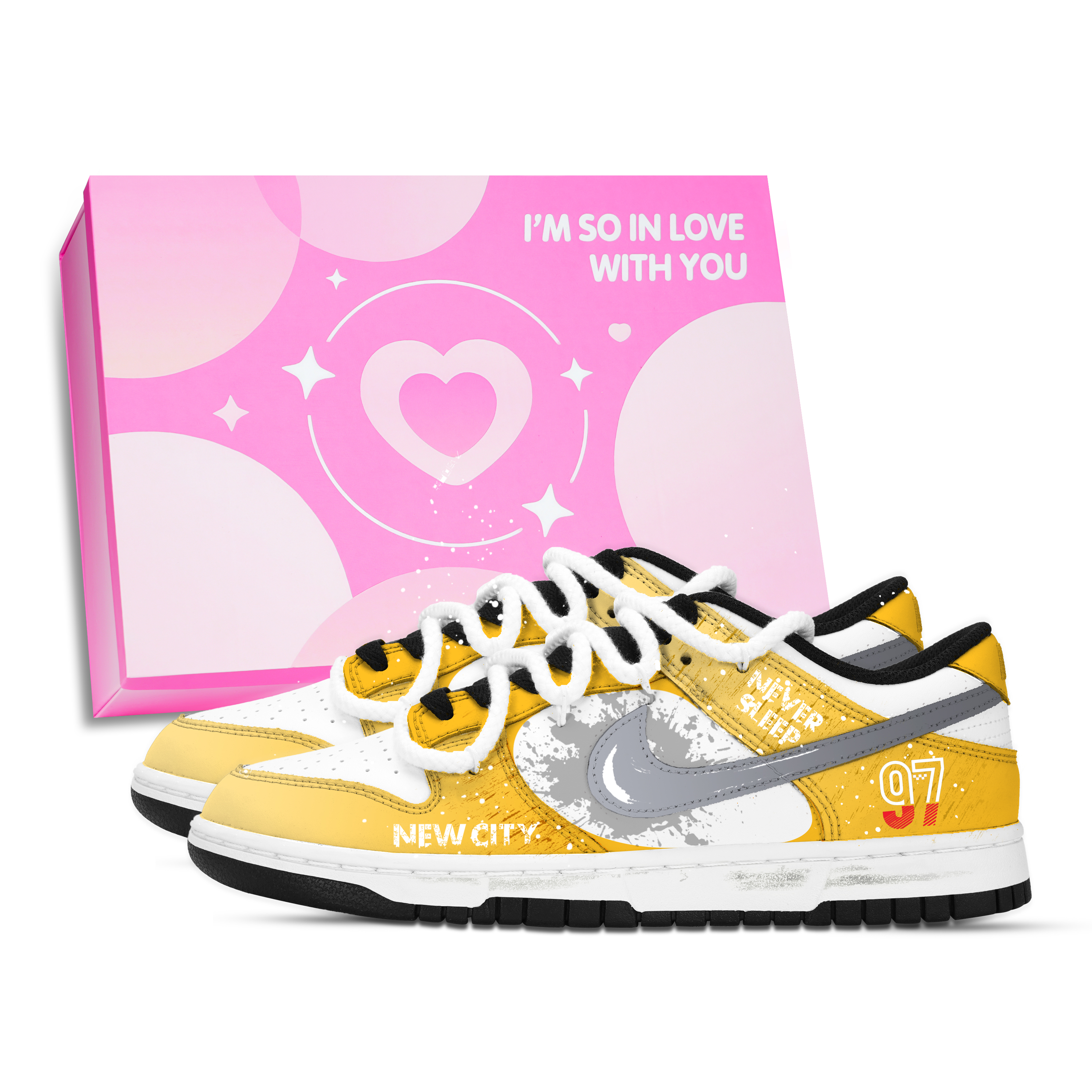 Nike Dunk 97 Keys Abrasion Resistant Slip Resistant Low top Skateboard Shoes Unisex Yellow Gray White