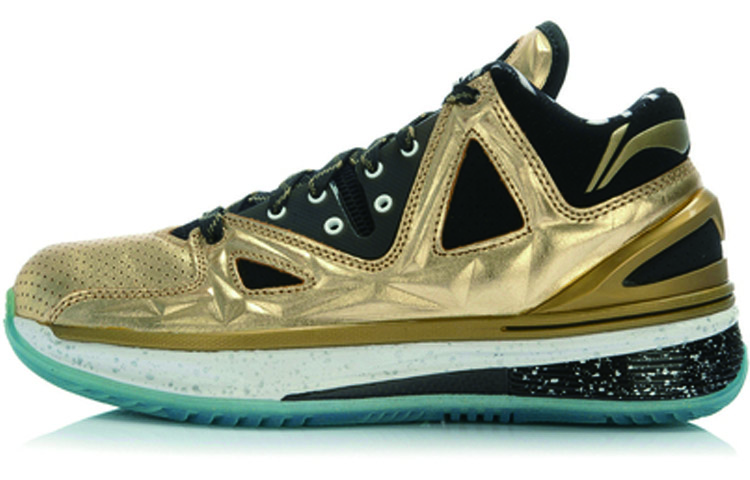 LiNing WOW 2 Non slip Lightweight Mid Top Basketball Shoes Men's Black Gold