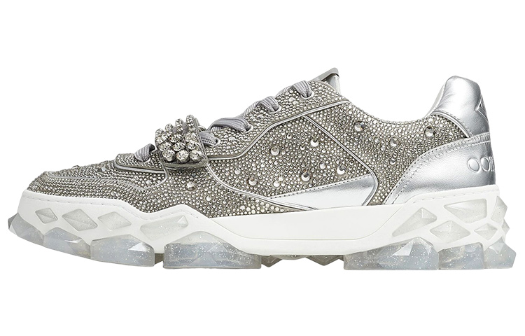 Jimmy Choo Diamond Low Top Fashion Sports Casual Shoes Women's Silver