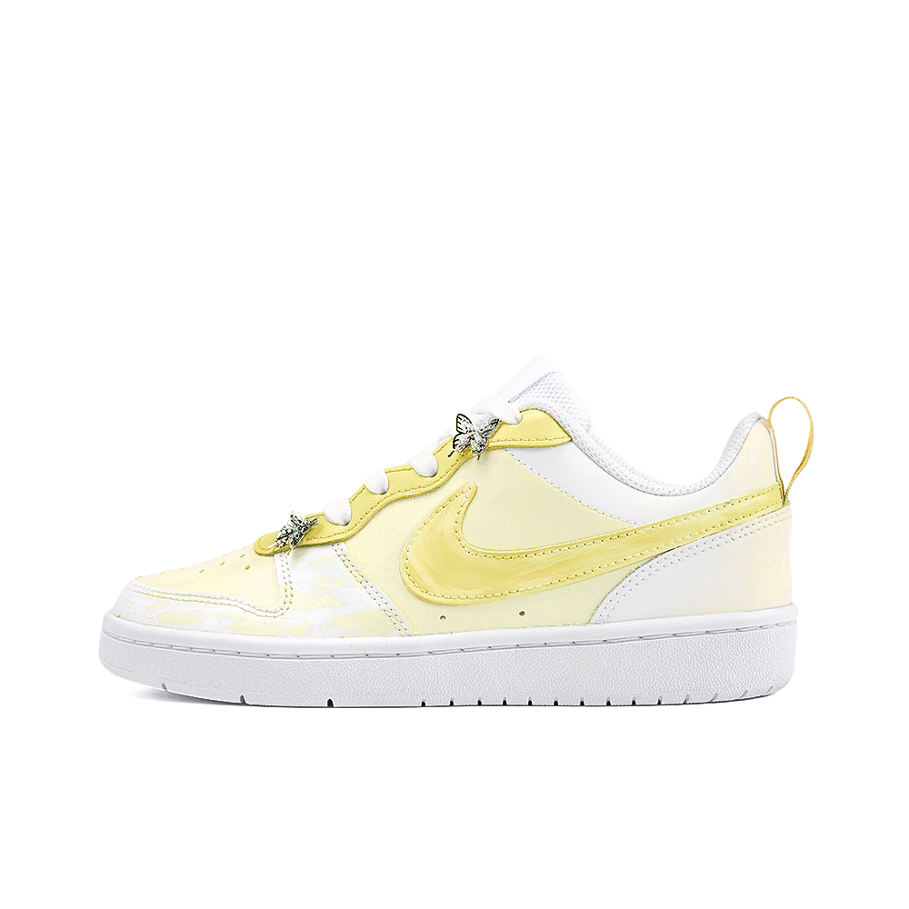 Nike Court Borough Low Date Sunday, Amber Anti Slip Wear Resistant Low Top Skateboard Shoes GS White Yellow