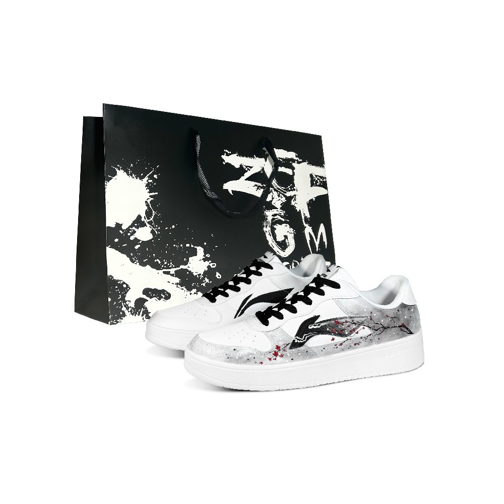 LiNing Pontoon Boats Ink Plum Blossom Low Top Skateboard Shoes Men's White Black