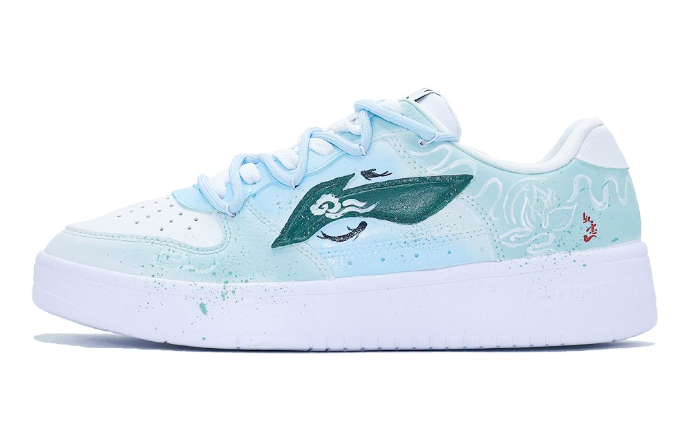 LiNing Pontoon Boats Slip Resistant, Abrasion Resistant, Breathable Low Top Skateboard Shoes Men's White Green Blue
